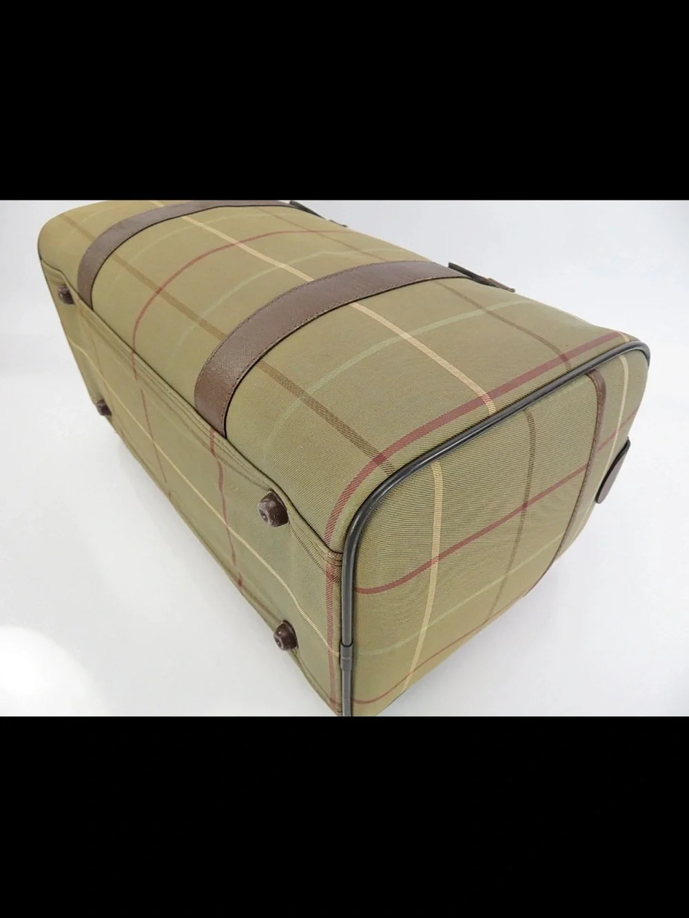 Burberry Olive and Brown Check Duffel Bag